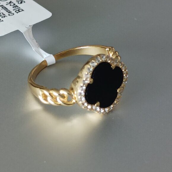 YS India 14k Gold Plated Sterling Siver 925 W CZ & Genuine Onyx Clover Ring Sz.8 - Picture 11 of 16
